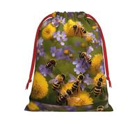 YHBLYKXP Rural Honey Bees Wildflowers Drawstring present Bag and snack bag velvet bag storage bag, fit for Christmas and Halloween