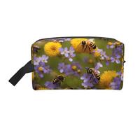 YHBLYKXP Rural Honey Bees Wildflowers print Large capacity travel grooming storage bag, portable makeup bag, daily storage bag