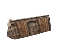 YHBLYKXP Rustic Stall Wooden Door print Triangle leather stationery storage bag, portable makeup bag, daily small item storage, White, One Size, Lightweight