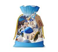 YHBLYKXP Santorini Greek Island sea View Drawstring Christmas bag, birthday Thanksgiving, anniversary and party present packaging