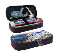 YHBLYKXP Santorini Greek Island sea View print Leather Flap Cosmetic Bag, Toiletry Organizer, Zipper Coin Purse, Cosmetic Case, Black, Black, One Size