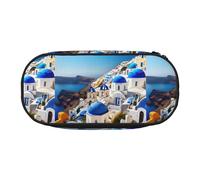 YHBLYKXP Santorini Greek Island sea View print Oxford cloth pencil case with ordered mesh compartments - a practical choice or travel