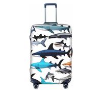 YHBLYKXP Sharks pattern print Luggage cover, suitcase protector, elasticated protective sleeve, fits 18-32 inch suitcases, White, XL