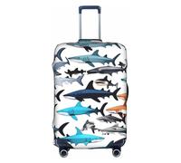 YHBLYKXP Sharks pattern print Trolley case protective cover, Fashion Suitcase Protector Fits, hidden zipper, White, S