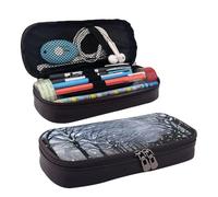 YHBLYKXP Snow Falling in The Park print Leather Flap Pencil Case,Toiletry Organizer,Zipper Coin Purse, Black