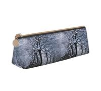 YHBLYKXP Snow Falling in The Park print Triangle leather stationery storage bag, portable makeup bag, daily small item storage, White, One Size, Lightweight