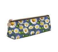 YHBLYKXP Spring Daisy Flowers print Triangle leather stationery storage bag, portable makeup bag, daily small item storage, White, One Size, Lightweight