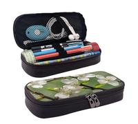 YHBLYKXP Spring Dogwood Blossoms print Leather Flap Pencil Case,Toiletry Organizer,Zipper Coin Purse, Black