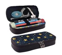 YHBLYKXP Stars Eastern pattern print Leather Flap Pencil Case,Toiletry Organizer,Zipper Coin Purse, Black