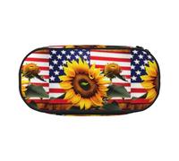 YHBLYKXP Sunflower And American Flag print Oxford cloth pencil case with ordered mesh compartments - a practical choice or travel