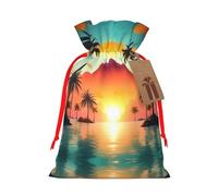 YHBLYKXP Sunrise Tropical Palm Tree Island Drawstring Christmas bag, birthday Thanksgiving, anniversary and party present packaging