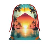 YHBLYKXP Sunrise Tropical Palm Tree Island Drawstring present Bag and snack bag velvet bag storage bag, fit for Christmas and Halloween