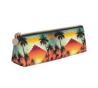 YHBLYKXP Sunrise Tropical Palm Tree Island print Triangle leather stationery storage bag, portable makeup bag, daily small item storage, White, One Size, Lightweight