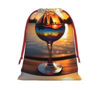 YHBLYKXP Sunset Wine Glass Drawstring present Bag and snack bag velvet bag storage bag, fit for Christmas and Halloween