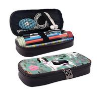 YHBLYKXP Sweet Basset Hound Florals print Leather Flap Pencil Case,Toiletry Organizer,Zipper Coin Purse, Black