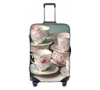 YHBLYKXP Tea Cups with Roses Romantic print Trolley case protective cover, Fashion Suitcase Protector Fits, hidden zipper, White, M