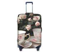 YHBLYKXP Tea Cups with Roses Romantic Shabby print Luggage cover, suitcase protector, elasticated protective sleeve, fits 18-32 inch suitcases, White, M