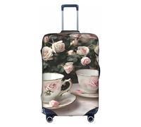 YHBLYKXP Tea Cups with Roses Romantic Shabby print Trolley case protective cover, Fashion Suitcase Protector Fits, hidden zipper, White, M