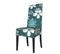 YHBLYKXP Teal Grey and White Floral Print Custom Stretch Chair Cover, Personalized Elastic Slipcover for Home Dining Hotel Party Decor
