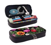 YHBLYKXP Thug Life Flowers print Leather Flap Pencil Case,Toiletry Organizer,Zipper Coin Purse, Black