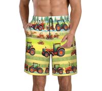 YHBLYKXP Tractor Farming Print Men's Beach Shorts Elastic Waist Drawstring Lightweight Summer Casual Shorts with Pockets, White, XX-Large