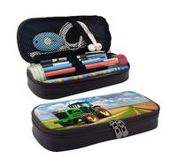 YHBLYKXP Tractor under blue sky and white clouds print Leather Flap Cosmetic Bag, Toiletry Organizer, Zipper Coin Purse, Cosmetic Case, Black, One Size