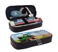 YHBLYKXP Tractor under blue sky and white clouds print Leather Flap Pencil Case,Toiletry Organizer,Zipper Coin Purse, Black
