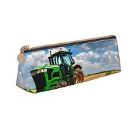 YHBLYKXP Tractor under blue sky and white clouds print Triangle leather stationery storage bag, portable makeup bag, daily small item storage, White, One Size, Lightweight