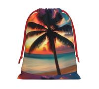 YHBLYKXP Tropical Beach Palm Tree Sunset Drawstring present Bag and snack bag velvet bag storage bag, fit for Christmas and Halloween
