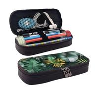 YHBLYKXP Tropical Palm Leaves print Leather Flap Pencil Case,Toiletry Organizer,Zipper Coin Purse, Black