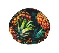 YHBLYKXP Tropical Theme Pineapple Fruit Pattern print Adjustable double-layer shower cap, reusable women's spa salon shower cap