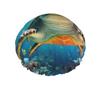 YHBLYKXP Turtle with Colorful Fishes Under Sea print Adjustable double-layer shower cap, reusable women's spa salon shower cap