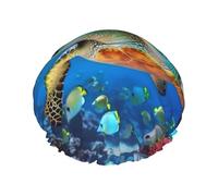 YHBLYKXP Turtle with Colorful Fishes Under Sea print Adjustable double-layer shower cap, reusable women's spa salon shower cap
