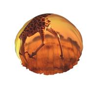 YHBLYKXP Two Giraffe Running on The Barren print Adjustable double-layer shower cap, reusable women's spa salon shower cap