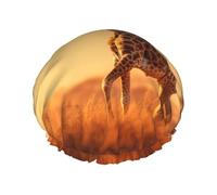 YHBLYKXP Two Giraffe Running on The Barren print Adjustable double-layer shower cap, reusable women's spa salon shower cap