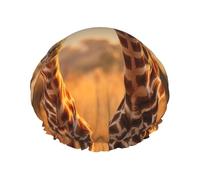 YHBLYKXP Two Giraffes print Adjustable double-layer shower cap, reusable women's spa salon shower cap
