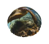 YHBLYKXP Two Submarine Turtles Under print Adjustable double-layer shower cap, reusable women's spa salon shower cap