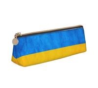 YHBLYKXP Ukrainian flag print Triangle leather stationery storage bag, portable makeup bag, daily small item storage