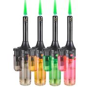 YHBNJIGW 4 Pack Torch Lighter, Jet Green Flame with Visible Fuel Tank, Refillable Butane Gas, Windproof Design Adjustable Flame, Multi-purpose