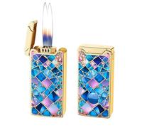 YHBNJIGW Dual flame intelligent voice-activated metal butane windproof lighter, four ignition modes, visible transparent air window portable lighter (butane not included)(Blue1)