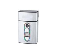 YHBNJIGW Lighter with cigarette case, windproof double arc lighter, cigarette case can hold 20 cigarettes, portable lighter, reusable lighter(Silver)