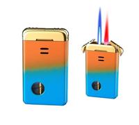 YHBNJIGW Red and blue metal adjustable jet flame lighter, dual flame lighter, visible draft proof air chamber lighter (butane gas not included)(Orange)