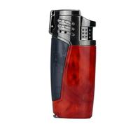 YHBNJIGW Windproof three-flame lighter, push-button ignition, visible fuel, add fuel, adjustable flame size, suitable for camping and traveling(Yellow Peach Wood Grain)