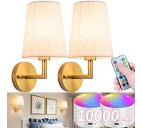 YHCDLAMP Modern Wall Sconce Set of Two, Battery Operated, Dimmable, Remote Control, 3 Color Temperatures, Indoor, Bedroom, Living Room, Hallway