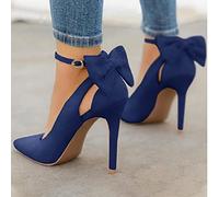 YHCS Women Pointed Toe High Heels Woman Thin Heels Ladies Sexy Pumps Ladies Buckle Strap Female Fashion Bowknot Shoes Plus Size 34-43, Blue
