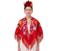 YHDDYG 2 Pcs Mexican Colorful Floral Headband Crown and Red Russian Style Tassel Shawl Square Scarf Mexican Fiesta party N3, Red, One Size