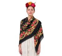 YHDDYG 2 Pcs Rose Flower Headband Floral Crown and Mexican Square Shawl Scarf Day of Dead Cinco de Mayo Scarf N4, Mexican Festival Style, One Size