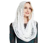 YHDDYG Infinity Veil for Catholic Mass Lace Infinity Scarf Church Veil for Girls Mantilla Infinity Veils Roses S97, Ivory Infinity, One Size