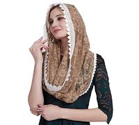 YHDDYG Infinity Veil for Catholic Mass Lace Infinity Scarf Church Veil for Girls Mantilla Infinity Veils Roses S97, Champagne Infinity, One Size