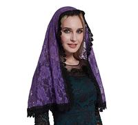 YHDDYG Lace Mantilla Catholic Chapel Veil - Rose Lace Latin Mass Headcovering S97, Purple Veil, One Size